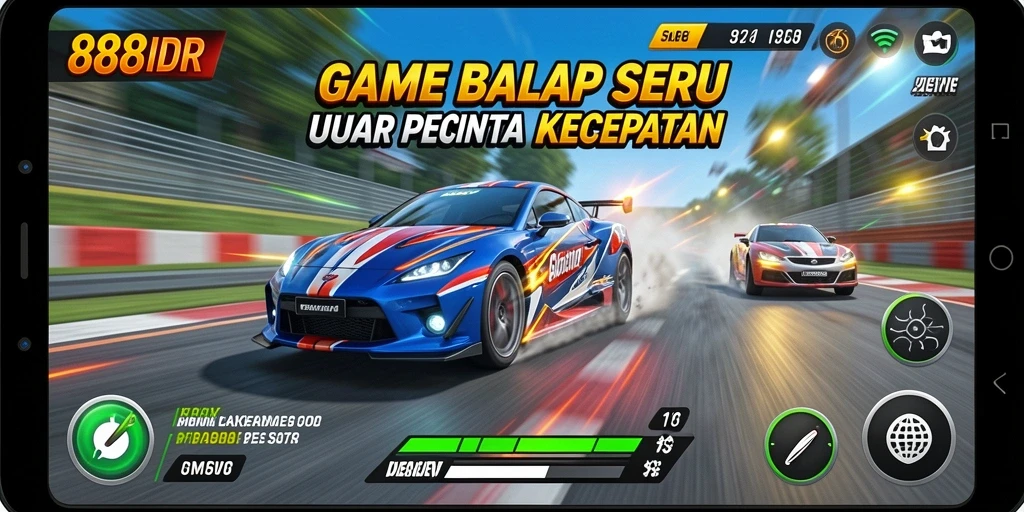 Gameplay 888IDR menampilkan aksi balap yang mendebarkan.