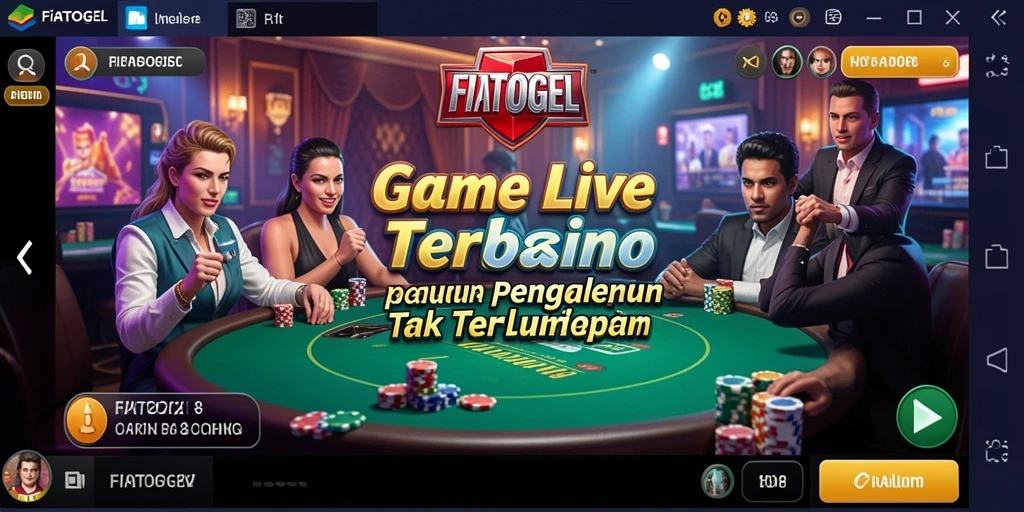 Tampilan utama gameplay FIATOGEL dengan dealer langsung dan suasana kasino.