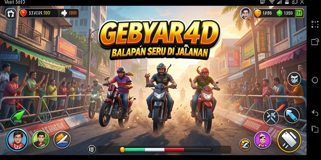Tampilan permainan utama GEBYAR4D dengan balapan seru di jalanan.