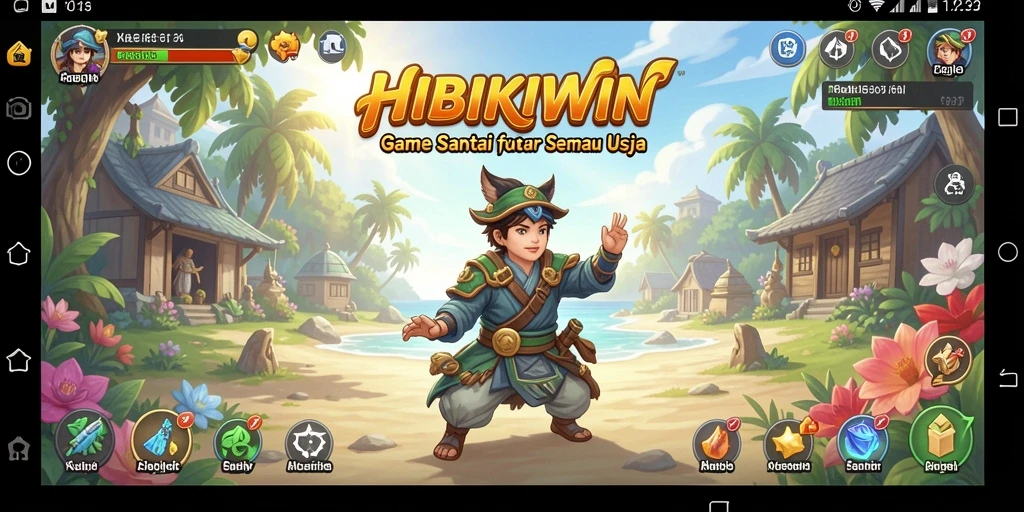 Tampilan gameplay HIBIKIWIN yang ceria dan interaktif.