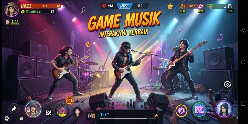 Tampilan menarik dari gameplay interaktif IN22 dengan berbagai genre musik.
