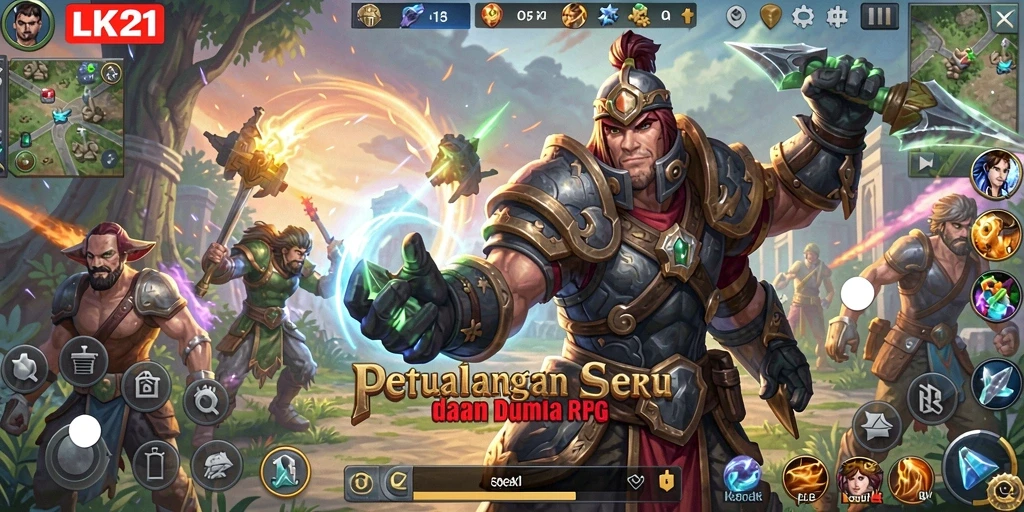 Screenshot menampilkan aksi seru dengan karakter RPG yang epik.