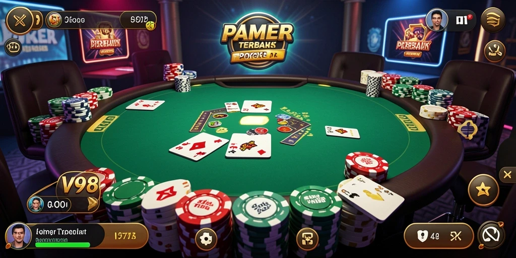 Tampilan gameplay Poker yang menegangkan dan menarik di V98.