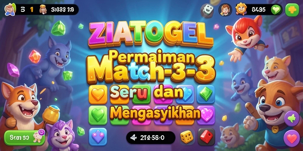 Screenshot ZIATOGEL menampilkan gameplay Match-3 yang menarik dan berwarna.